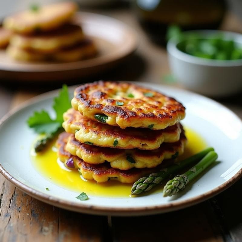 Tortitas de Garbanzos con Espárragos Trigueros: Receta Española en Sartén Antiadherente