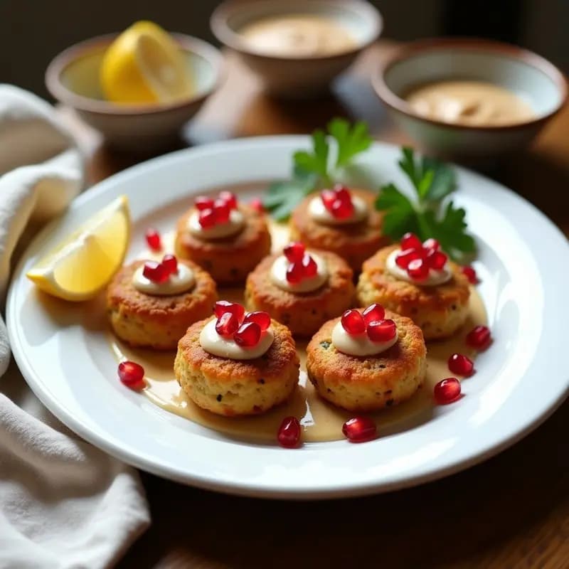 Tortitas de Garbanzos con Tahini y Granada: Entrante Libanes Sin Gluten y Crujiente