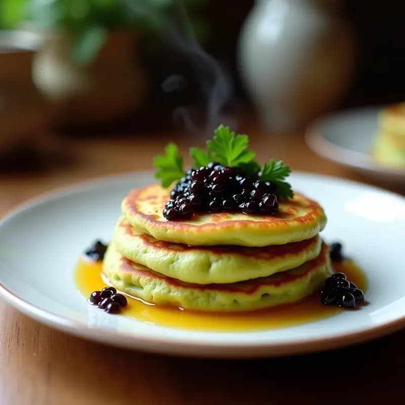 Tortitas de Harina de Guisante con Huevo y Caviar de Berenjena: Desayuno Proteico y Sin Gluten