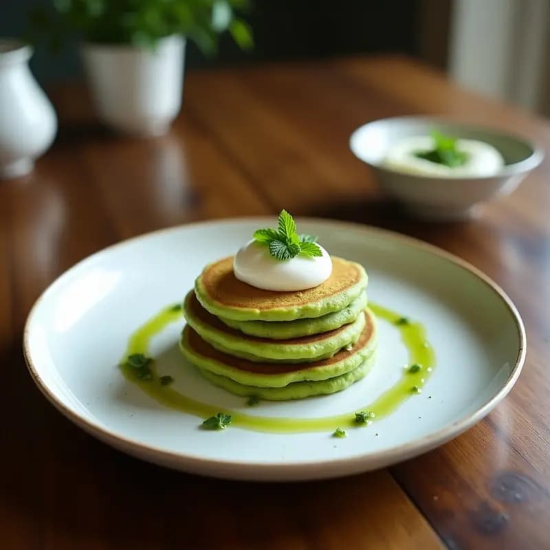 Tortitas de Harina de Arroz Verde con Matcha y Crema de Coco: Desayuno Japonés Fit