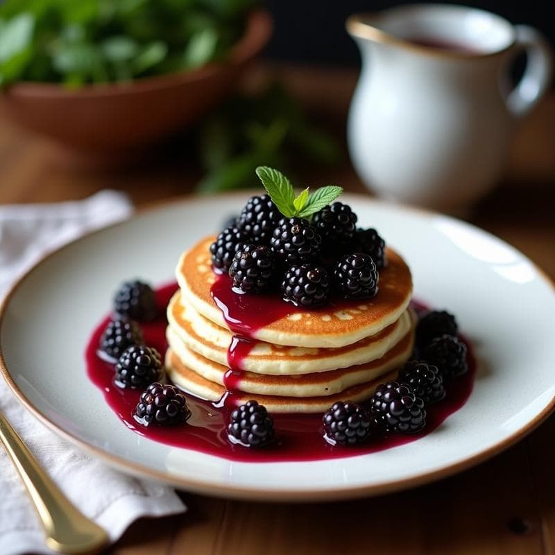 Tortitas de Harina de Coco y Zarzamora: Desayuno Sin Gluten con Sirope de Agave