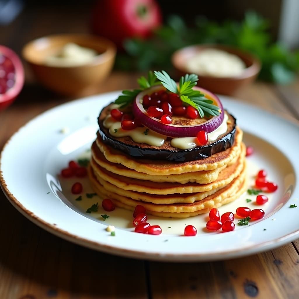 Tortitas de Harina de Garbanzo con Relleno de Berenjena Asada: Desayuno Líbano Vegano y Sin Horno