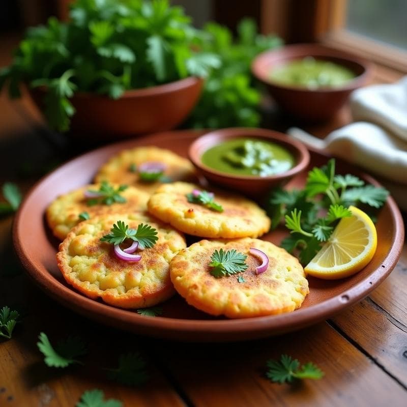 Tortitas de Harina de Garbanzo y Cilantro: Desayuno Indio Sin Gluten en Sartén
