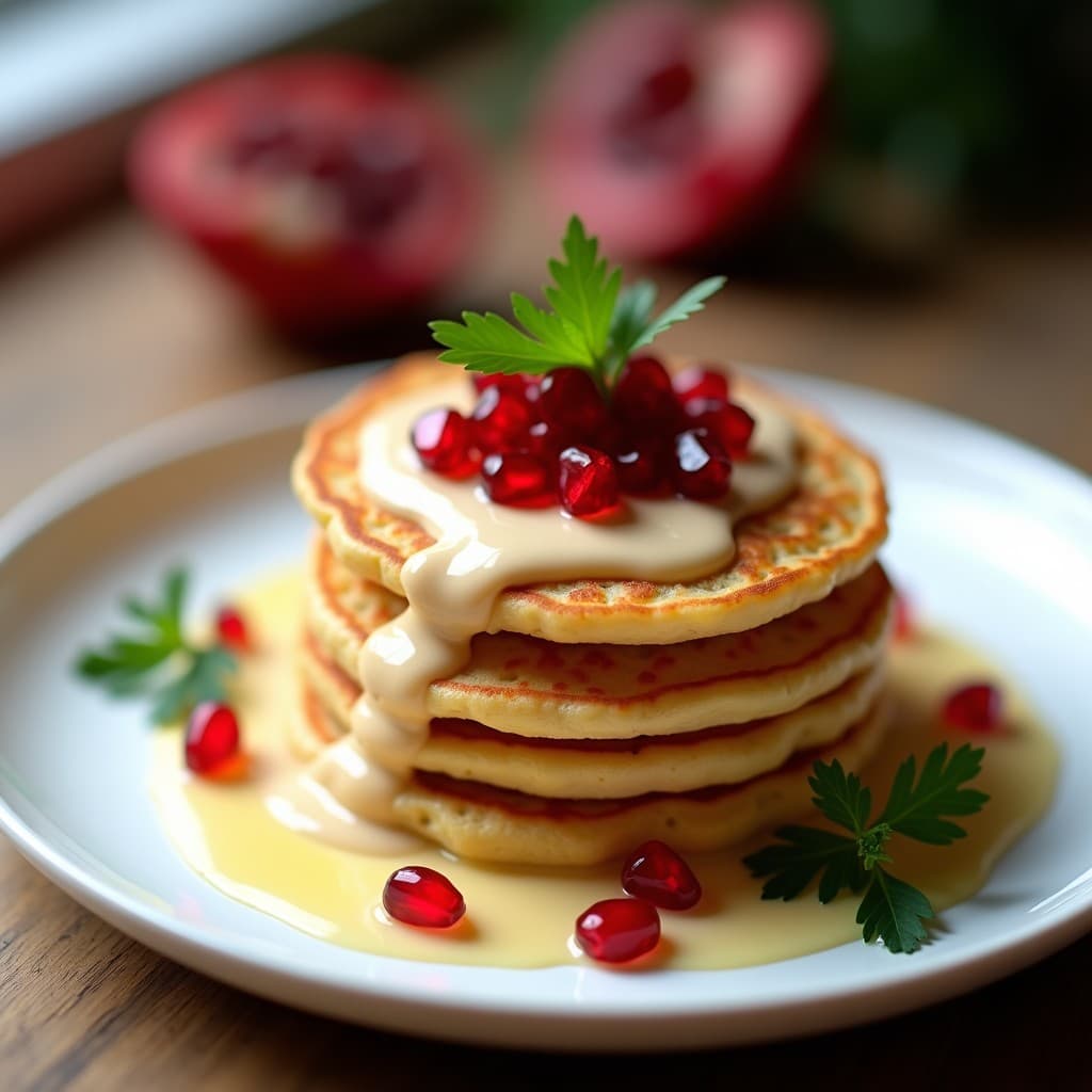 Tortitas de Harina de Garbanzo con Crema de Tahini y Granados: Desayuno Sin Gluten y Vegano