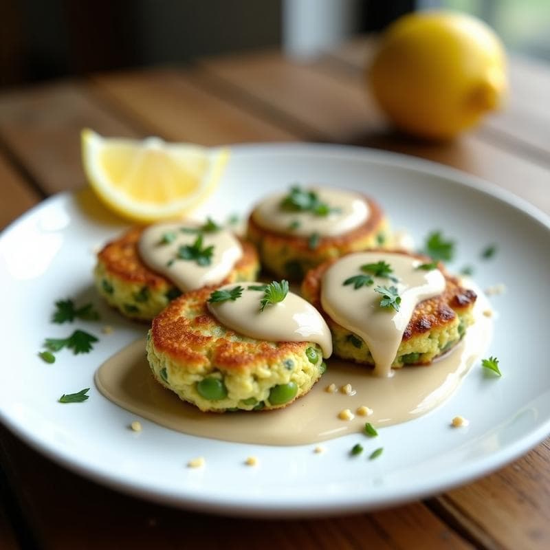 Tortitas de Harina de Guisante y Espárragos con Salsa de Tahini y Limón: Desayuno Keto