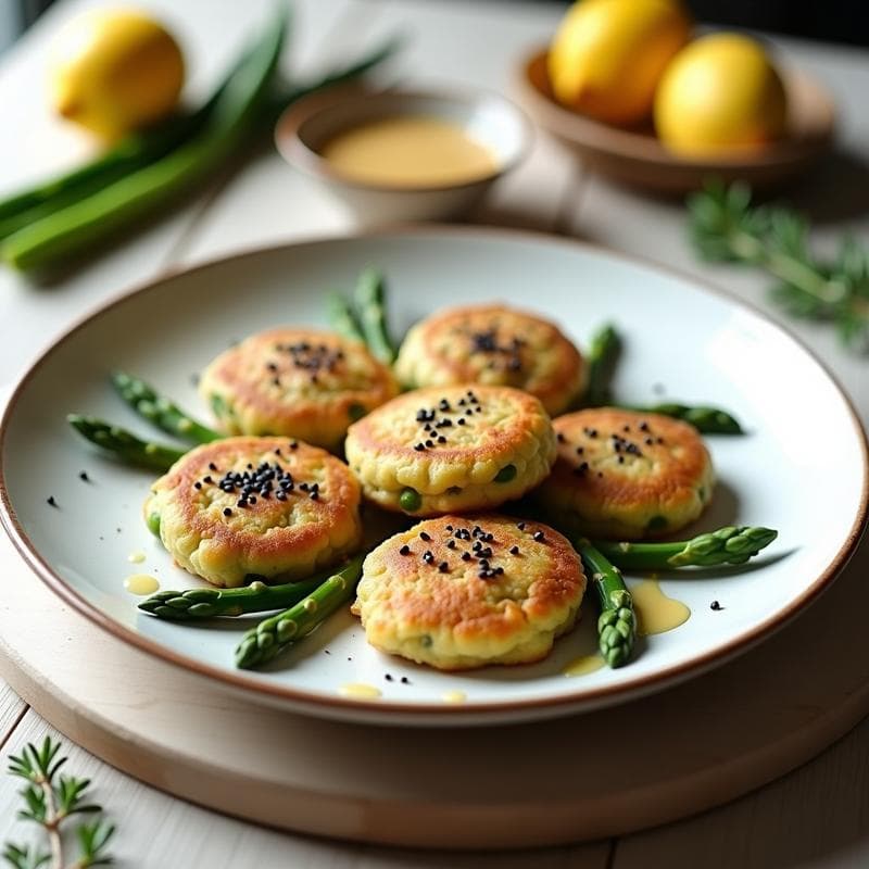 Tortitas de Harina de Guisante y Espárragos: Receta Francesa Vegana en Sartén Sin Aceite
