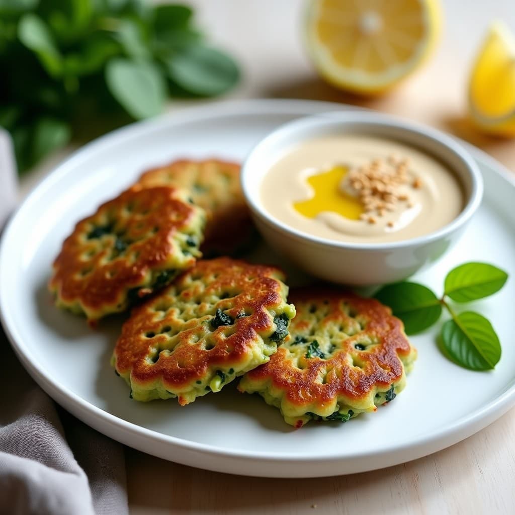 Tortitas de Harina de Guisante y Espinacas con Dip de Tahini: Receta Keto en Airfryer