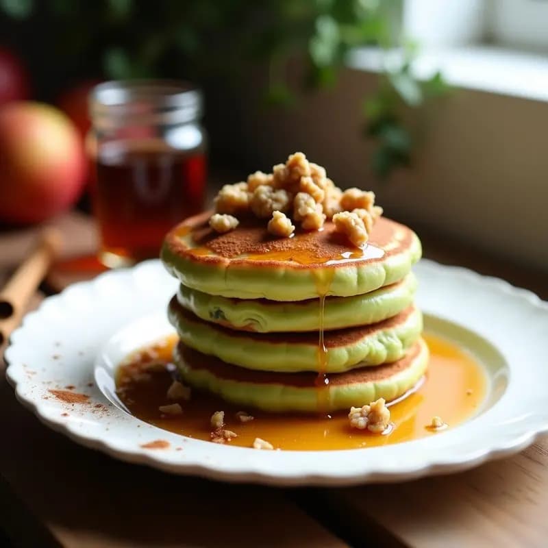 Tortitas de Harina de Guisante con Compota de Manzana, Canela y Sirope de Arce