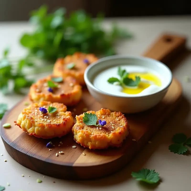 Tortitas de Harina de Insectos con Salsa de Yogur y Hierbas: Aperitivo Alto en Proteínas y Sostenible
