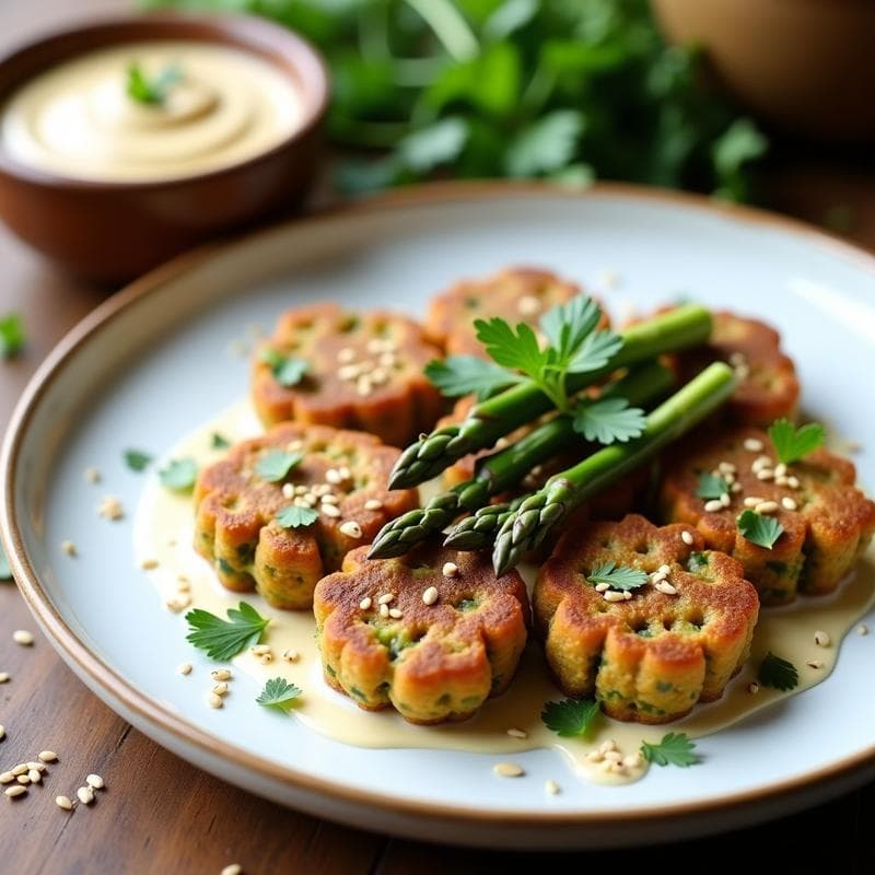 Tortitas de Harina de Lentejas y Espárragos Trinados: Receta Keto Sin Harina con Aderezo de Tahini