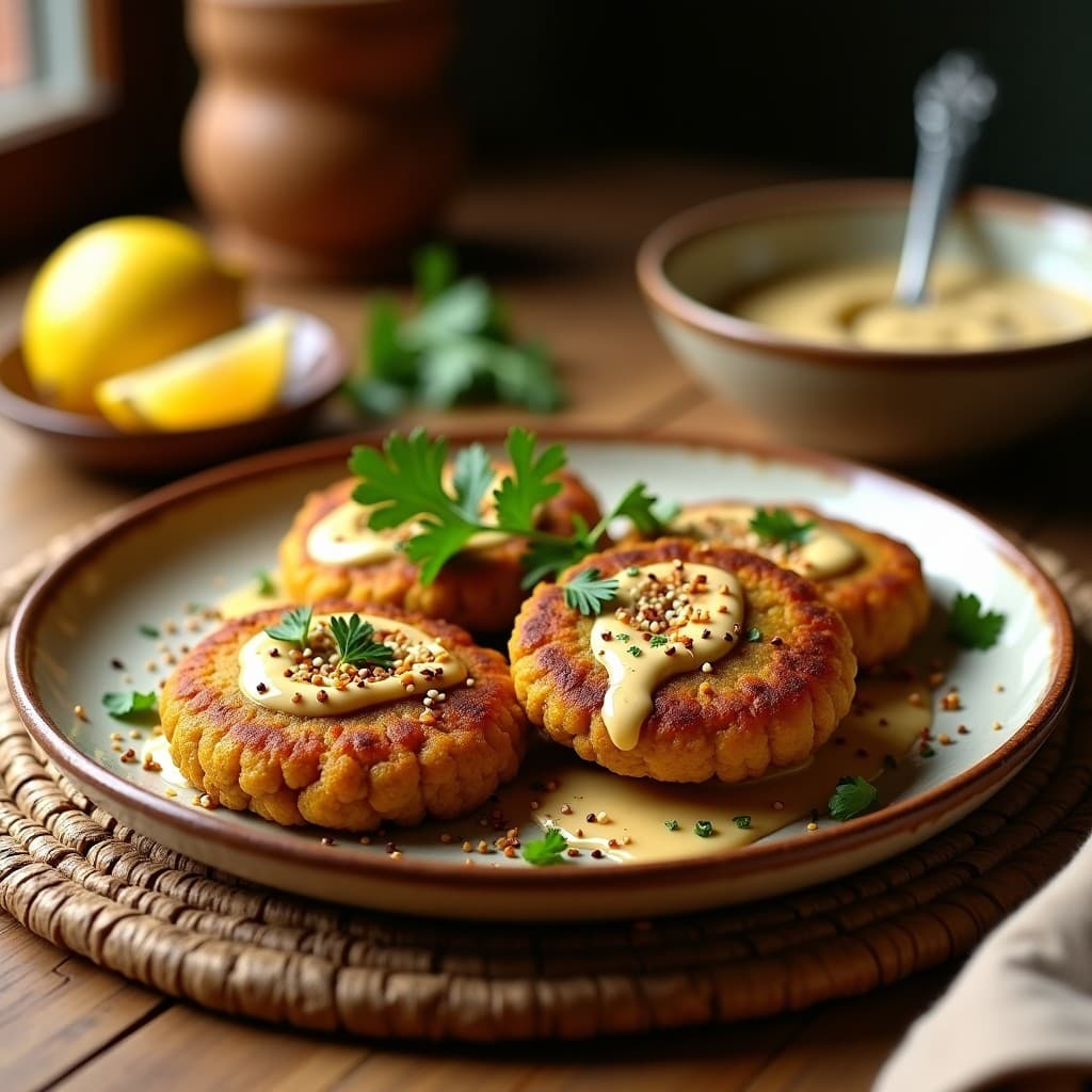 Tortitas de Harina de Lentejas y Puerro con Salsa de Tahini: Receta Egipto-Siria en Airfryer
