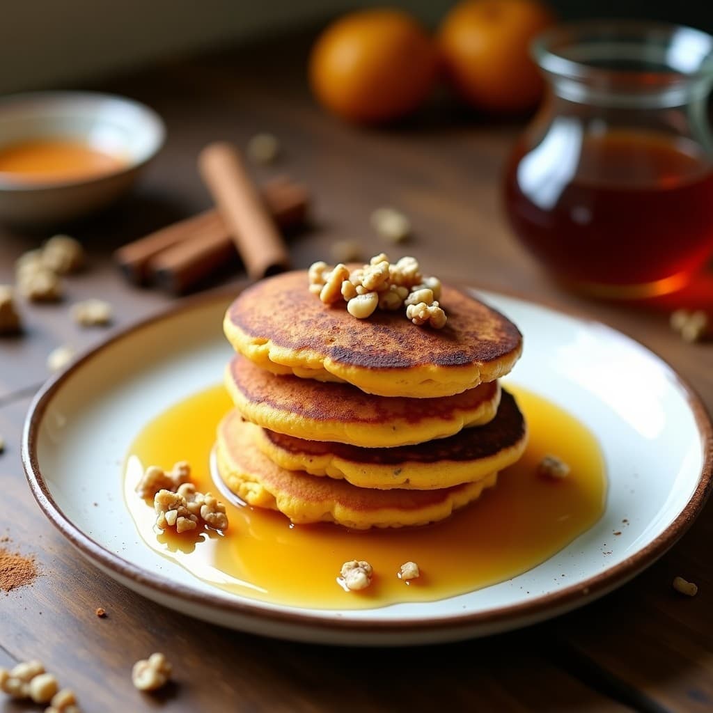Tortitas de Harina de Maíz y Calabaza con Miel de Agave: Desayuno Mexicano Vegano