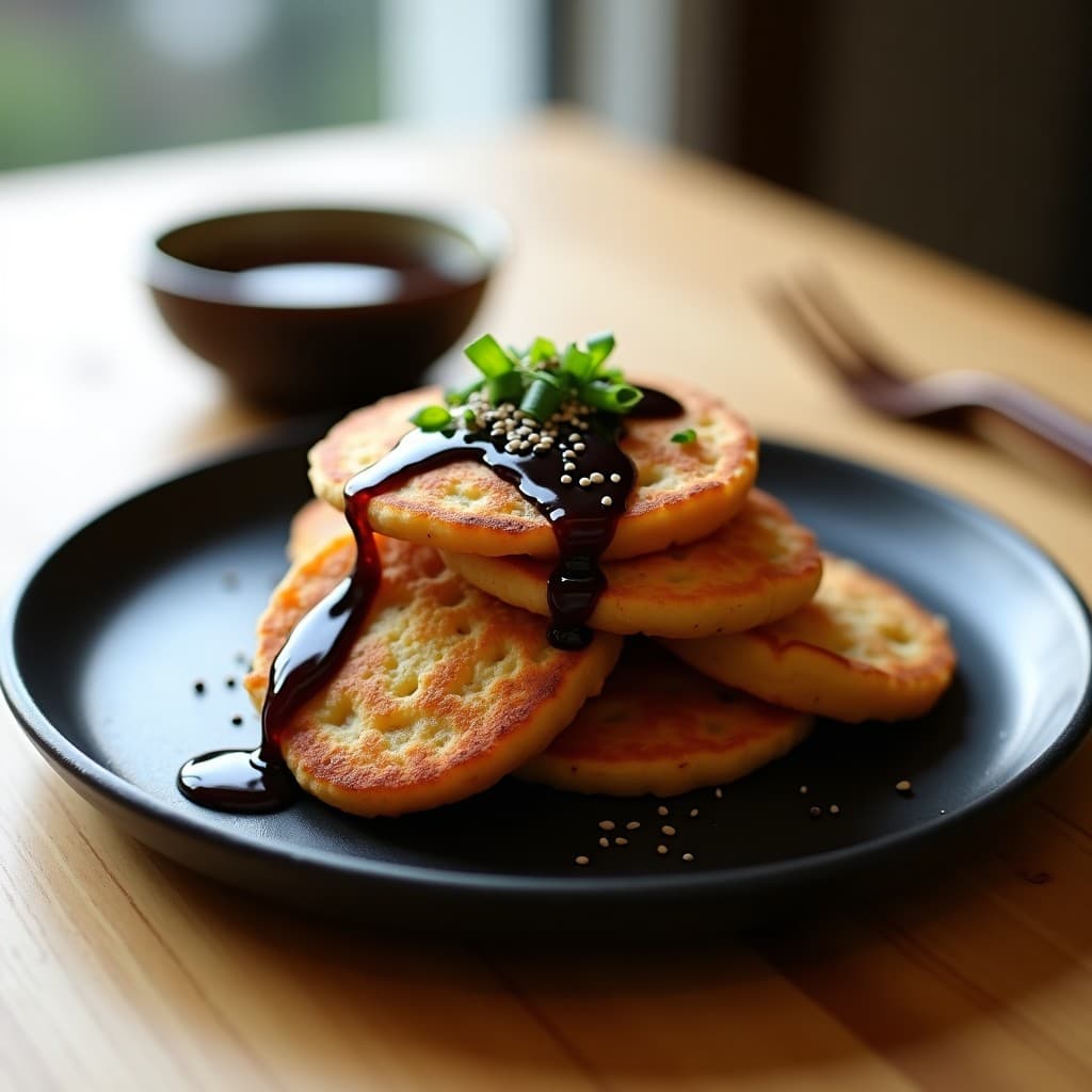 Tortitas de Harina de Sésamo y Miso con Salsa de Ciruelas Umeboshi: Desayuno Japonés Sin Gluten en Airfryer