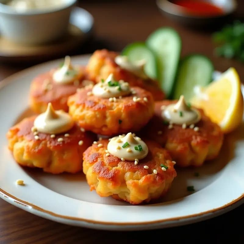 Tortitas de Kimchi y Tofu: Aperitivo Coreano con Salsa de Sésamo