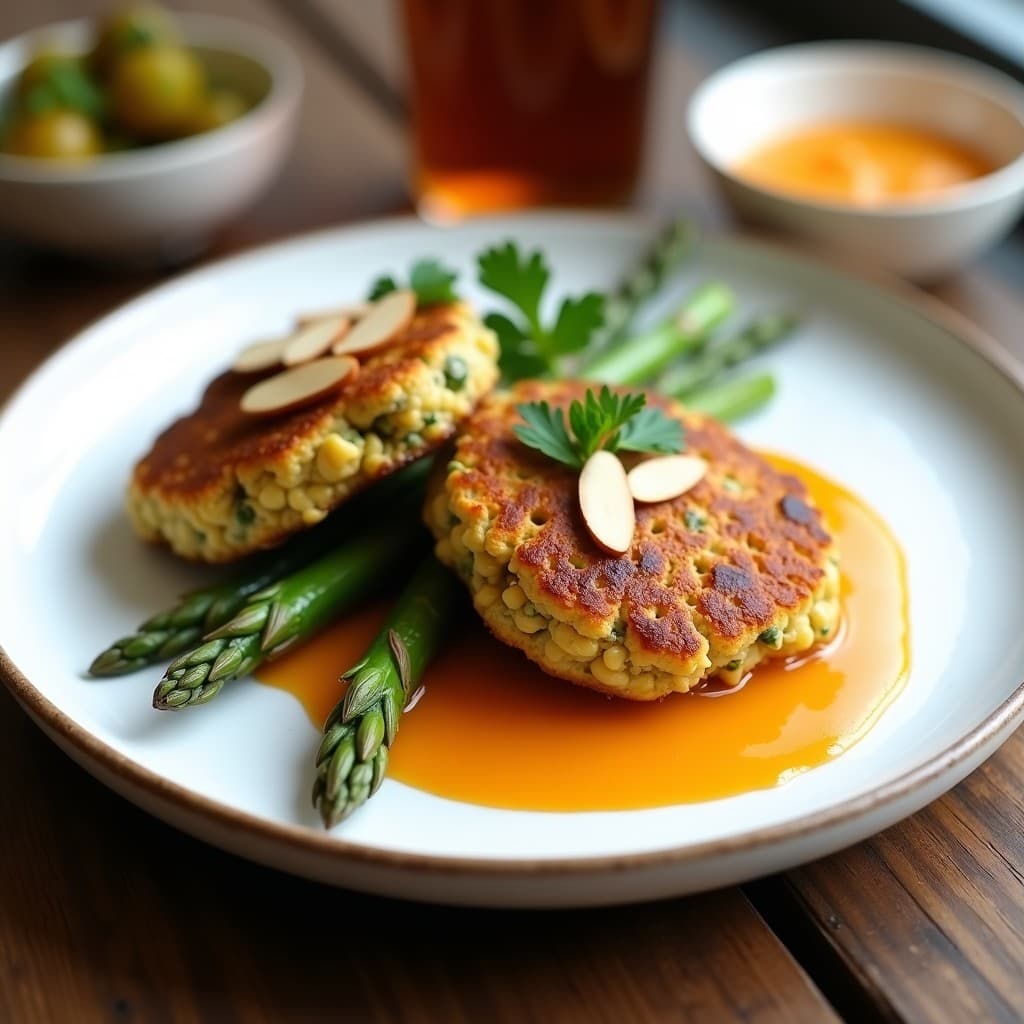 Tortitas de Lenteja Roja y Espárrago triguero con Salsa de Albaricoque: Receta Vegana y Alta en Proteína en Airfryer