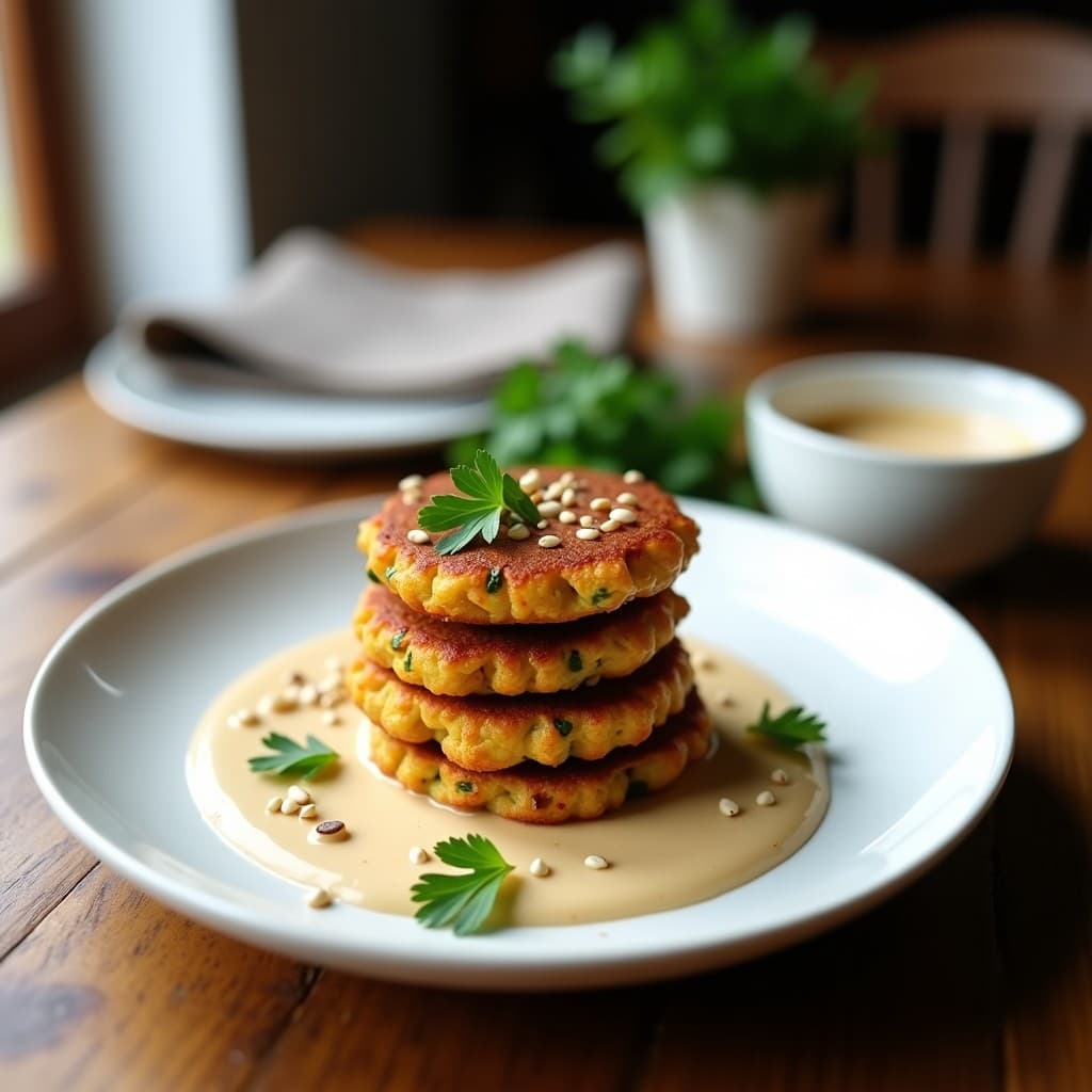 Tortitas de Lentejas Rojos y Calabacín con Salsa de Tahini: Desayuno Vegano en 20 Minutos