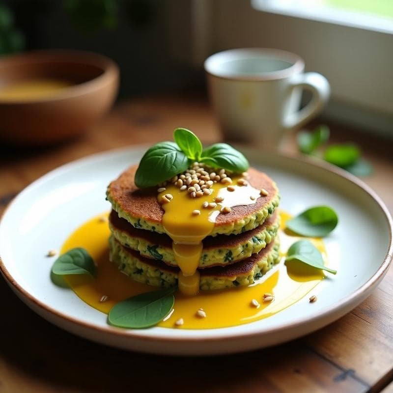 Tortitas de Lentejas Verdes y Espinacas con Aderezo de Mostaza y Miel: Desayuno Keto Sin Harina