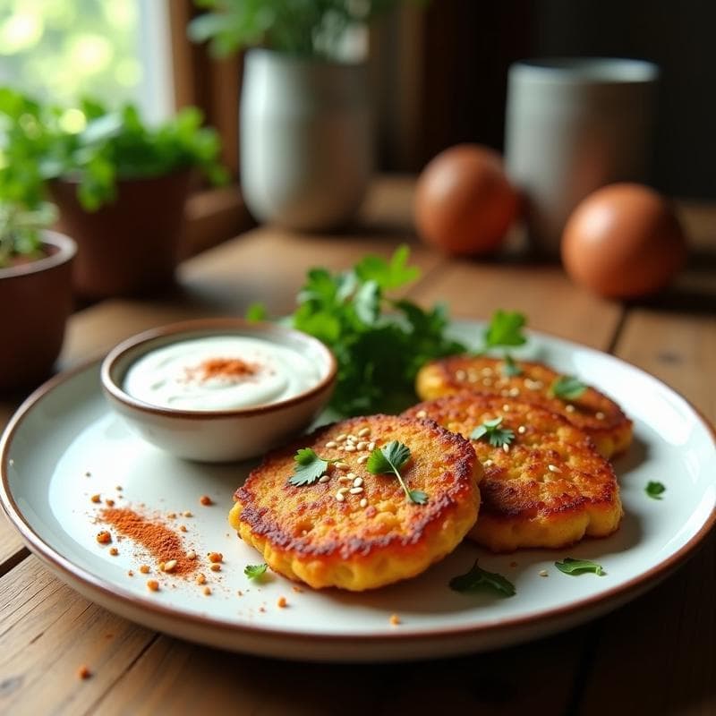 Tortitas de Lentejas Rojas y Calabacín con Salsa de Yogur de Soja: Receta Vegana en Airfryer