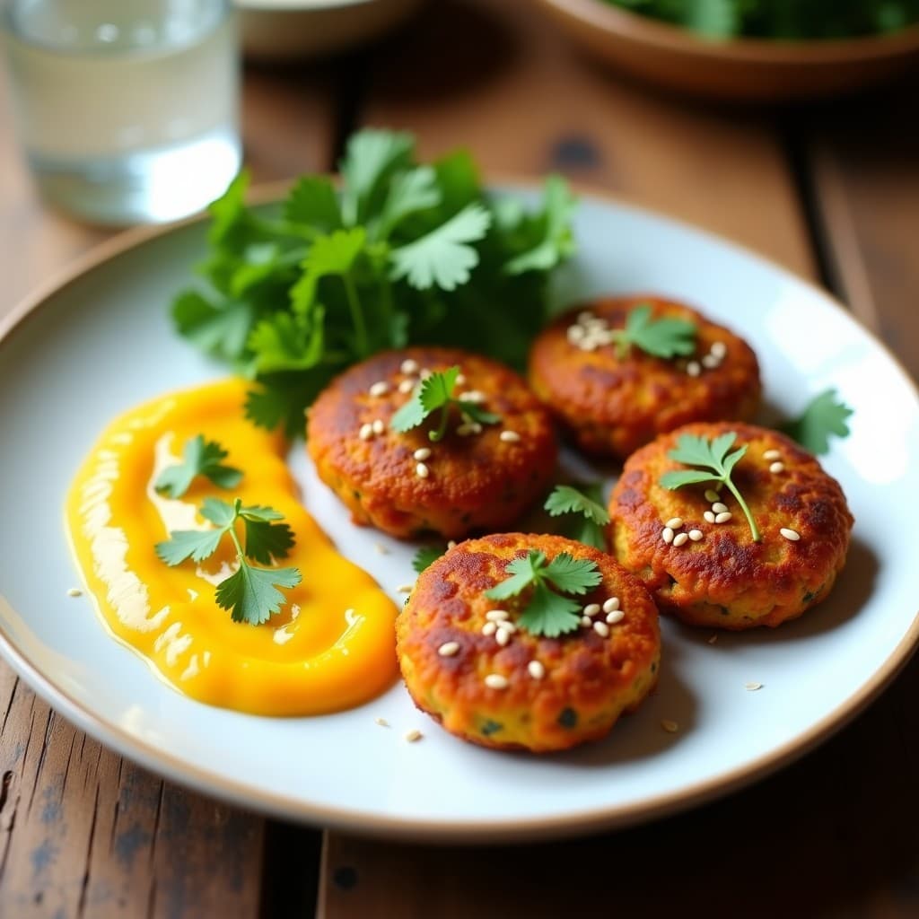 Tortitas de Lentejas Rojas y Cilantro con Salsa de Mango: Aperitivo Indio en Airfryer