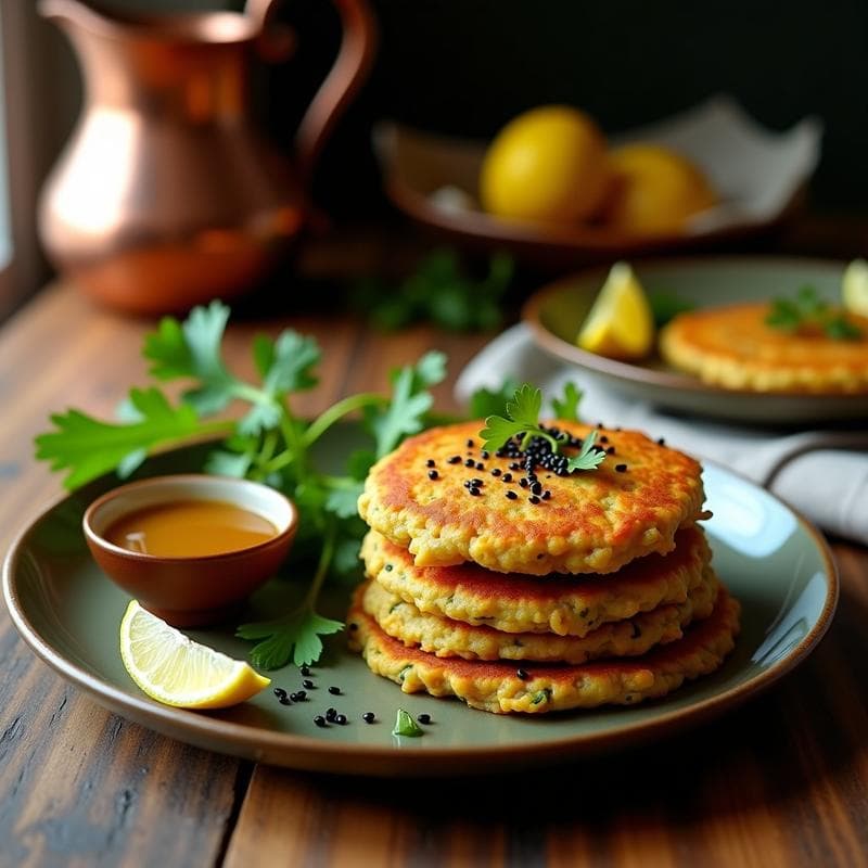 Tortitas de Lentejas Rojos y Espinacas con Salsa de Aceite de Sésamo: Desayuno Indio Sin Horno