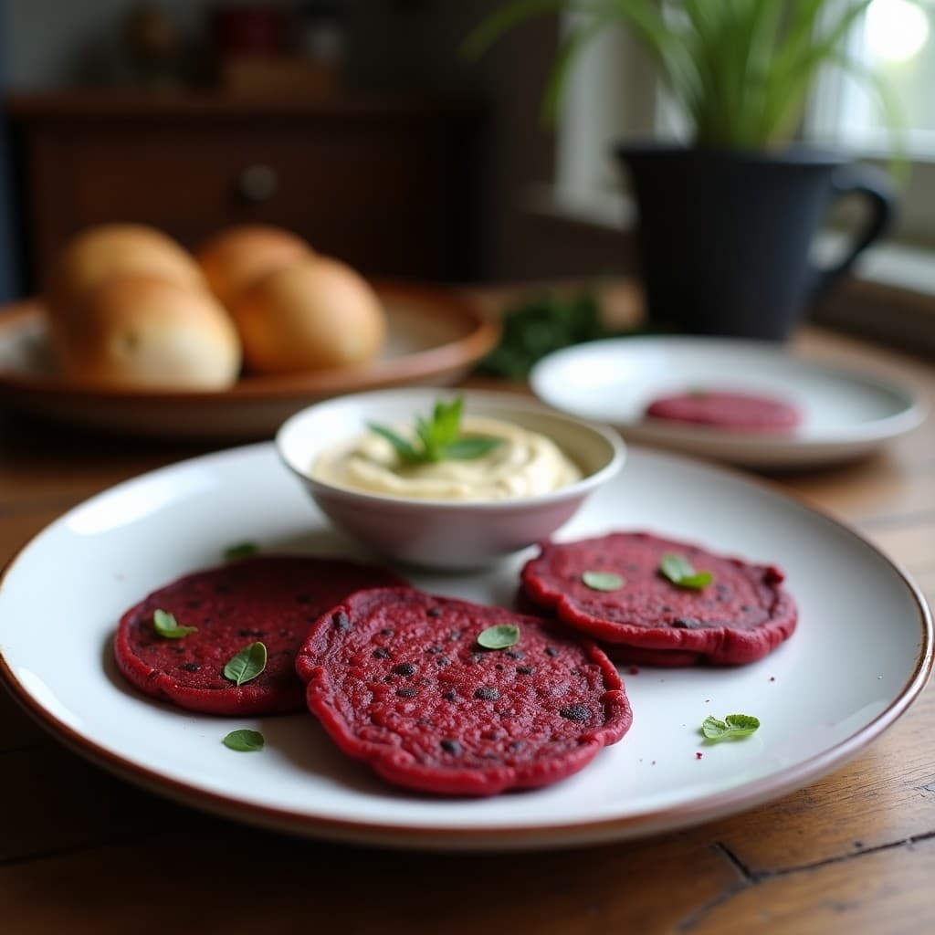 Tortitas de Lentejas Rojas y Remolacha: Desayuno Sin Harina con Dip de Tahini