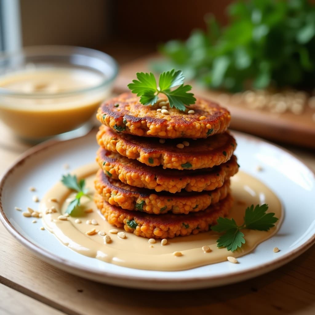 Tortitas de Lentejas Rojos y Zanahoria: Hamburguesas Veganas Sin Horno con Salsa de Tahini