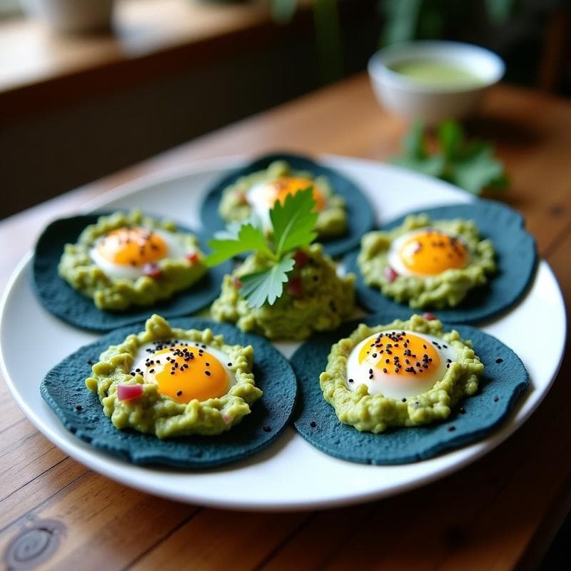Tortitas de Maíz Azul con Guacamole y Huevos Pochados: Desayuno Mexicano en Airfryer