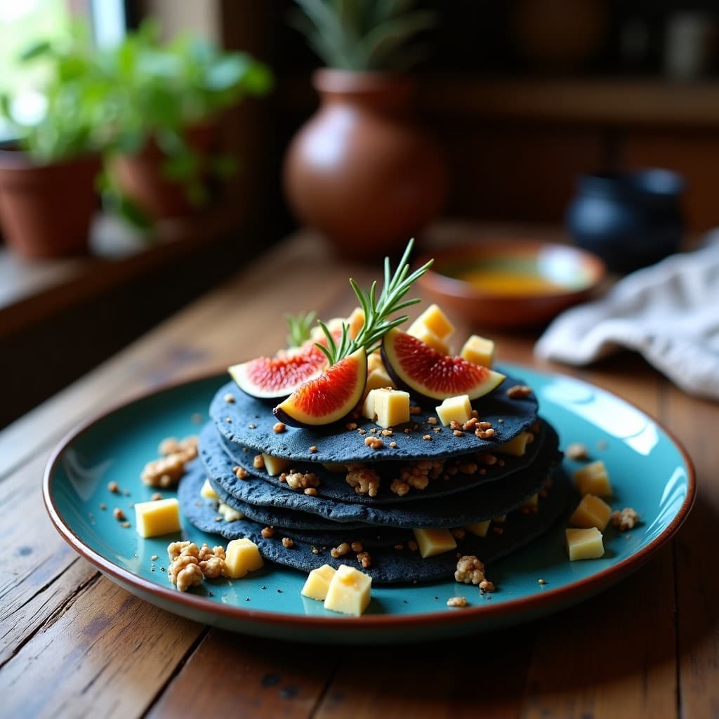 Tortitas de Maíz Azul con Higos y Queso de Oveja: Entrante Mexicano-Español en 15 Minutos