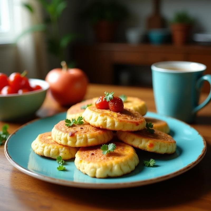 Tortitas de Maíz Azul y Queso Cotija con Salsa de Chile Serrano: Desayuno Mexicano Sin Gluten