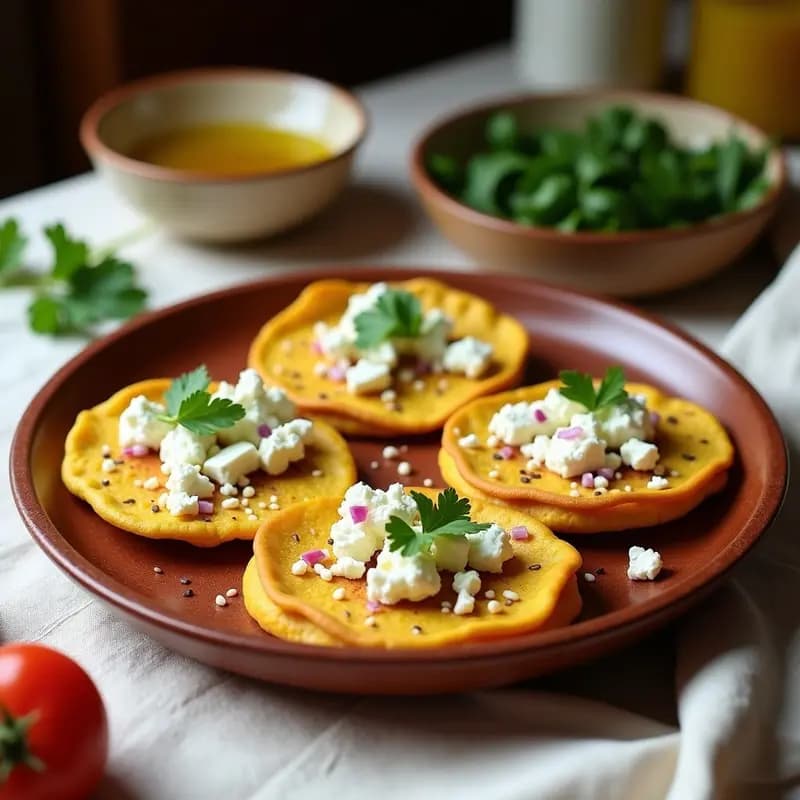 Tortitas de Maíz Azul y Queso Feta: Desayuno Mexicano-Griego en Sartén Antiadherente