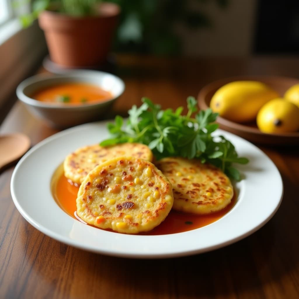 Tortitas de Maíz y Frijol Mungo con Salsa de Mango y Chile: Receta India Sin Gluten en Airfryer
