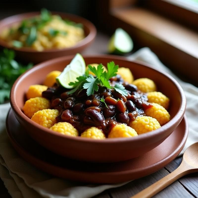 Tortitas de Maíz con Guiso de Frijoles negros y Chorizo Vegano: Receta Colombiana en Sartén