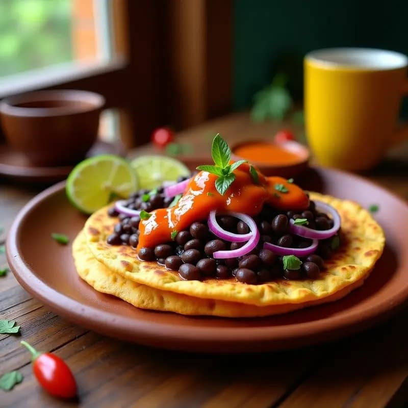 Tortitas de Maíz con Frijoles Negritos y Salsa de Habanero: Desayuno Mexicano Alta en Fibra
