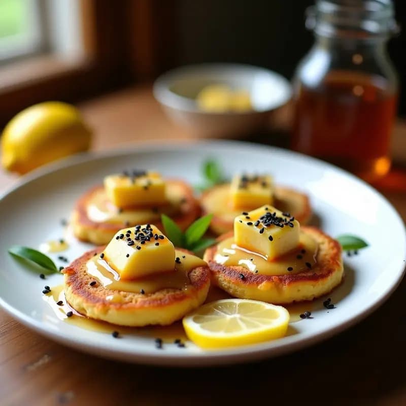 Tortitas de Maíz y Queso Halloumi con Miel de Trufa: Desayuno Chipriota Dulce-Salado en 15 Minutos