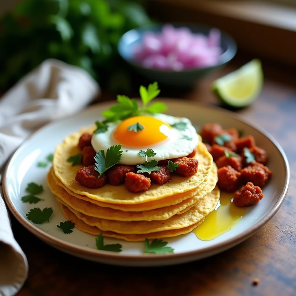 Tortitas de Maíz con Huevo y Chorizo Vegano: Desayuno Mexicano Sin Gluten