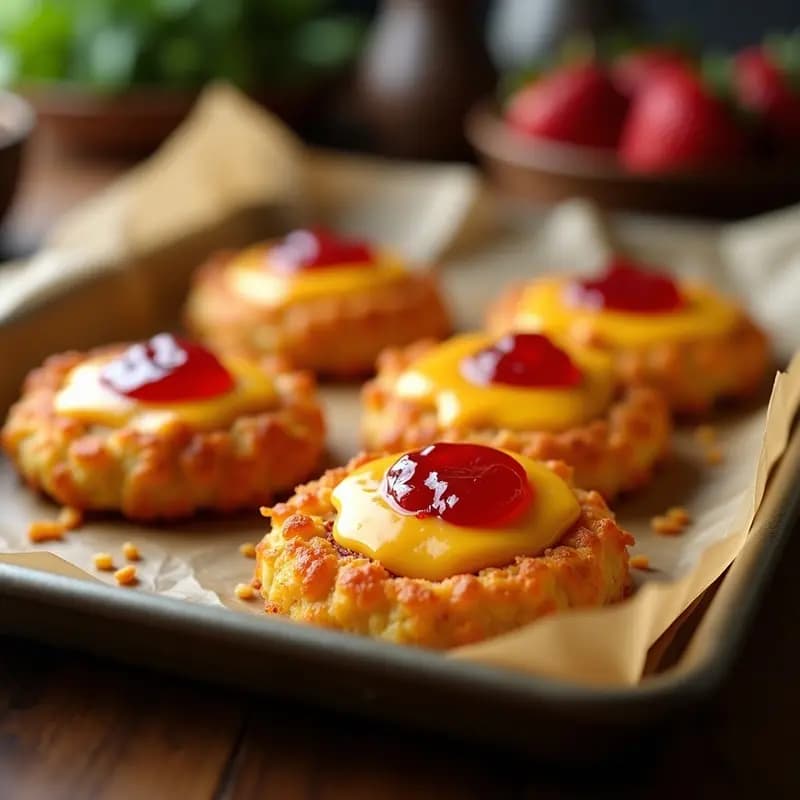 Tortitas de Maíz Inflado con Queso Cheddar y Mermelada de Fresa: Crujiente y Pegajoso a la Vez