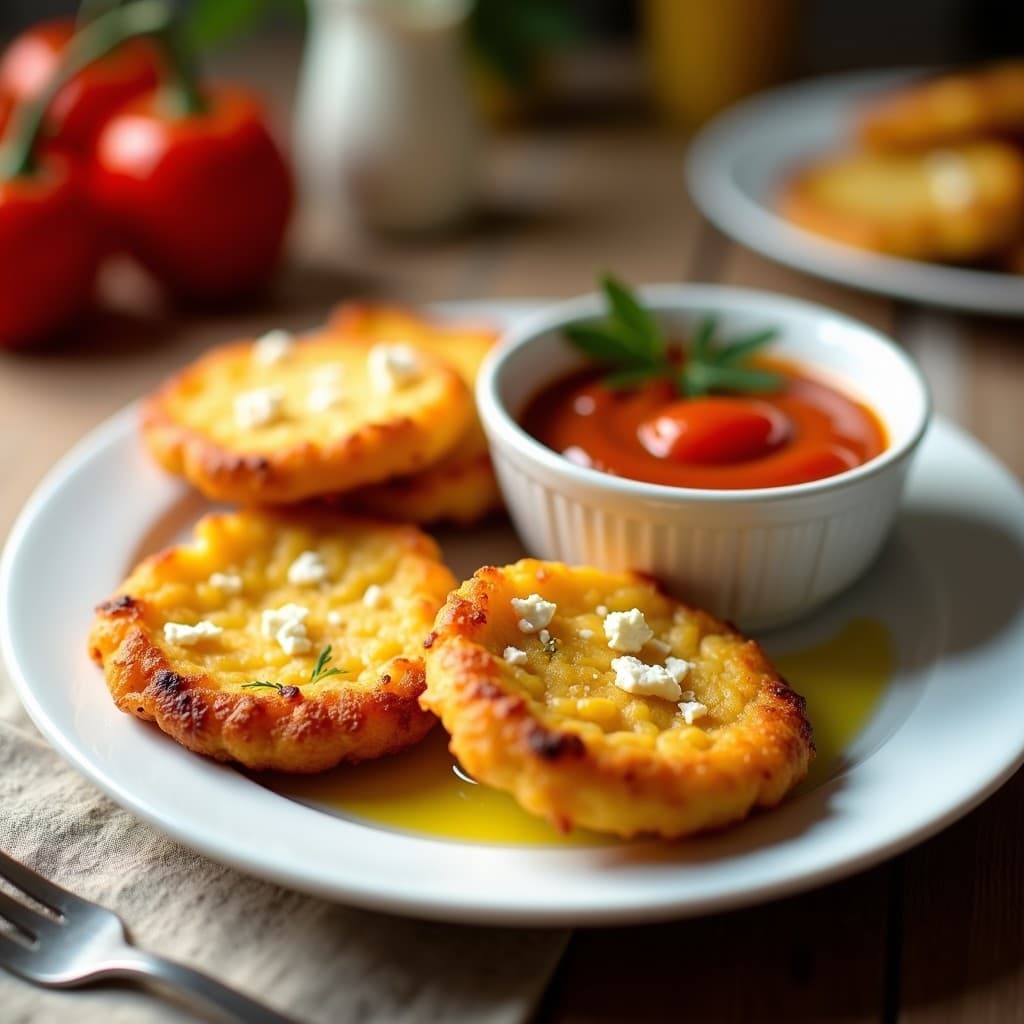Tortitas de Maíz y Queso Feta con Salsa de Pimientos Asados: Receta Griega en Airfryer