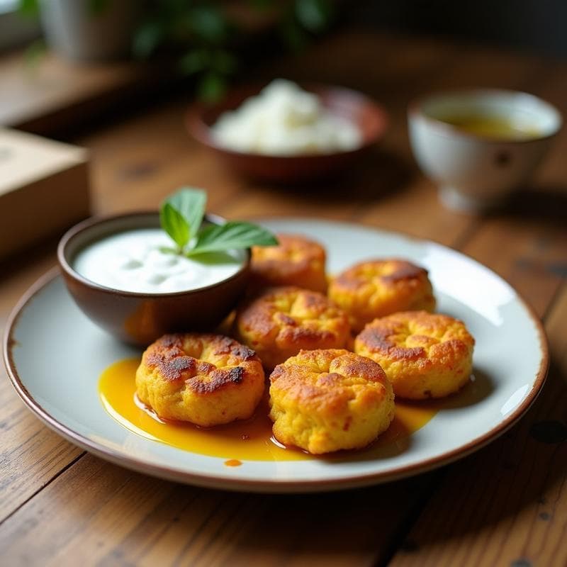 Tortitas de Ñame y Cúrcuma con Dip de Yogur de Coco: Aperitivo Antioxidadante y Sin Gluten