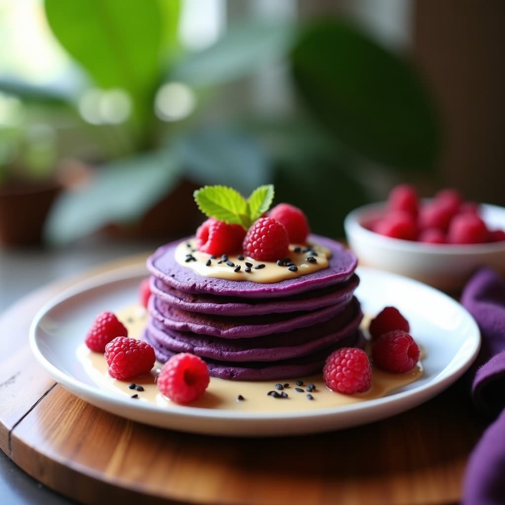 Tortitas de Plutón (Ñame Morado) con Crema de Anacardos y Miel de Agave: Desayuno Sin Gluten y Vegano