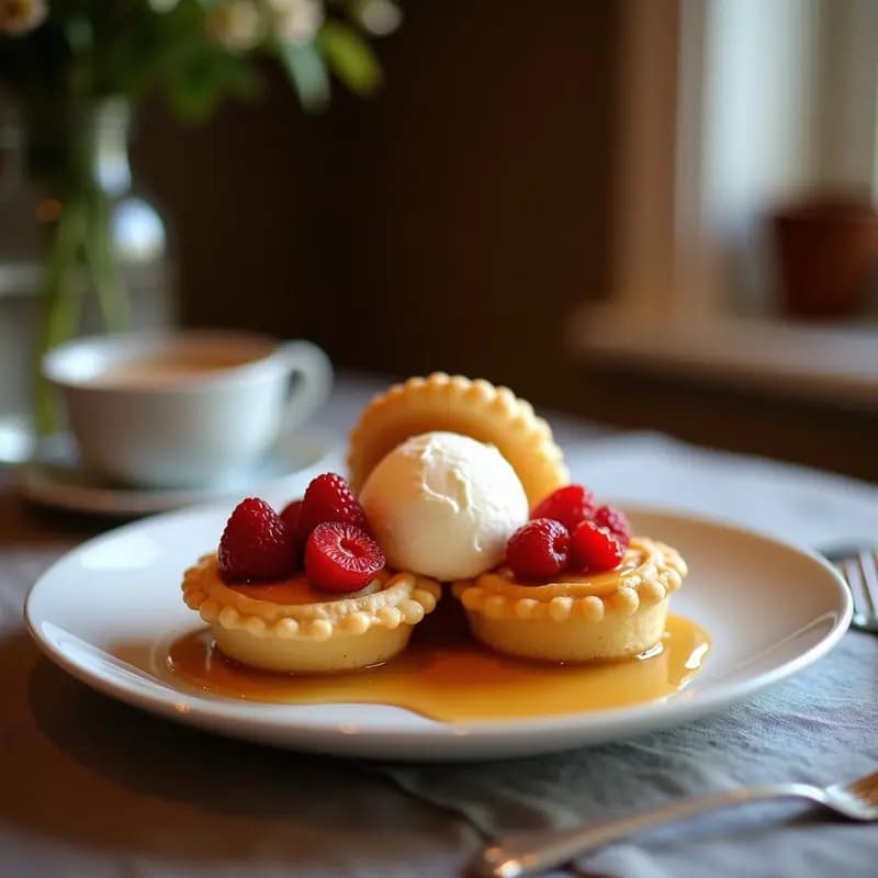 Tortitas de Nata y Fresas con Sirope de Caramelo Salado y Helado de Vainilla: Desayuno de Reyes (o de Glotones)
