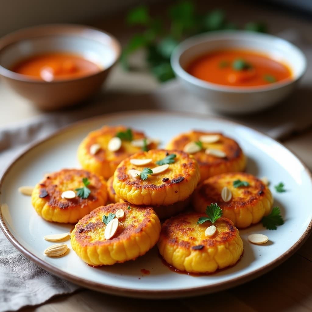 Tortitas de Polenta y Calabaza con Salsa de Romesco: Receta Catalana en Airfryer