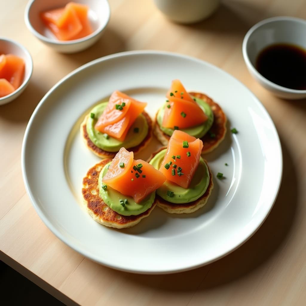 Tortitas de Harina de Ptisana con Crema de Wasabi y Salmón Ahumado: Desayuno Japonés Keto en 10 Minutos