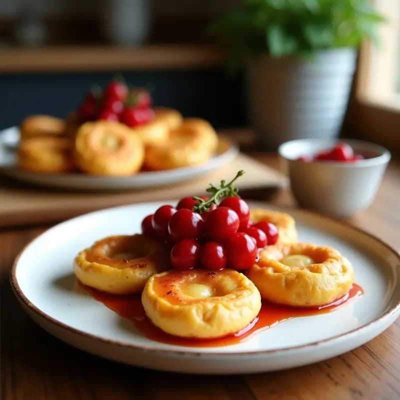 Tortitas de Queso Frito con Mermelada de Frutos Rojos y Sirope de Arce: Desayuno Decadente