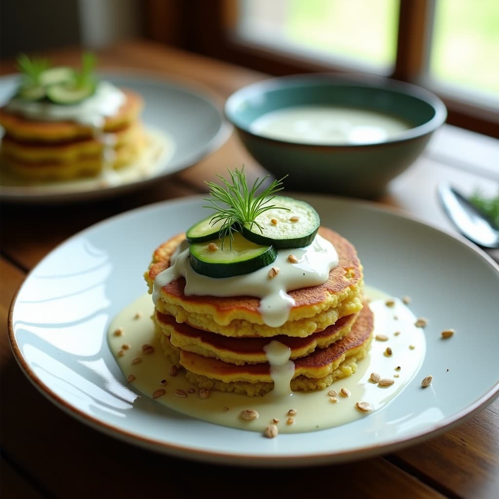 Tortitas de Quinoa y Calabacín con Aderezo de Yogur de Soja: Desayuno Sin Gluten y Alto en Proteína
