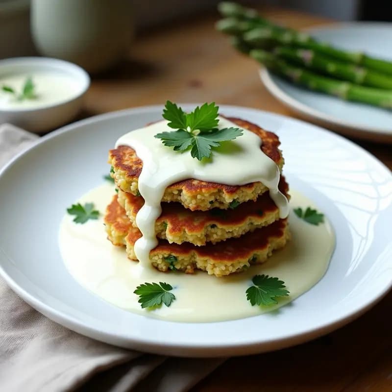 Tortitas de Quinoa y Espárragos con Salsa de Yogur: Desayuno Francés Sin Gluten