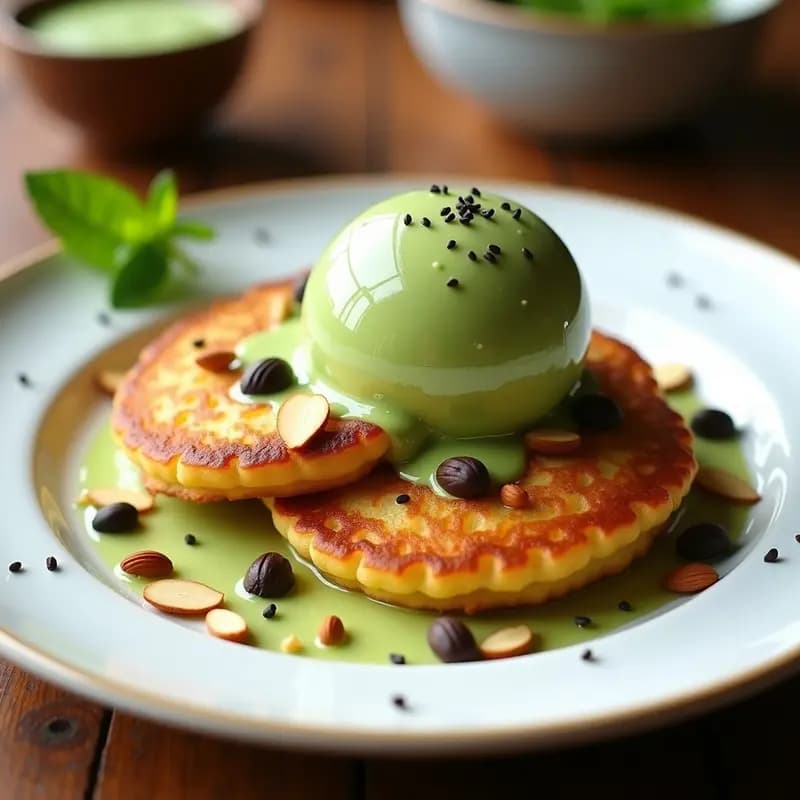 Tortitas de Socarrat de Arroz con Helado de Té Verde: Postre Español-Japonés Fusion