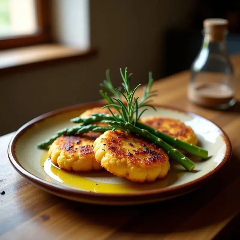 Tortitas de Socarrat con Espárragos Trigueros y Romero: Receta Valenciana en Sartén