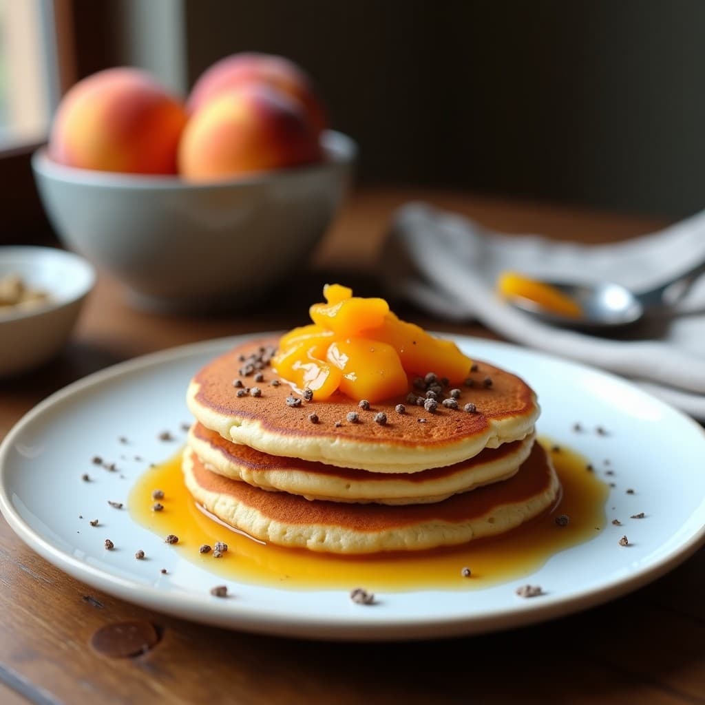 Tortitas de Harina de Sorgo con Compota de Durazno y Jengibre: Desayuno Sin Gluten y Prebiótico