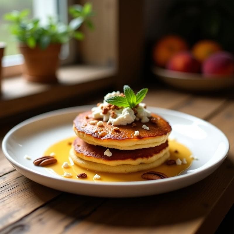 Tortitas de Harina de Teff con Compota de Durazno y Queso Ricotta: Desayuno Etiopio