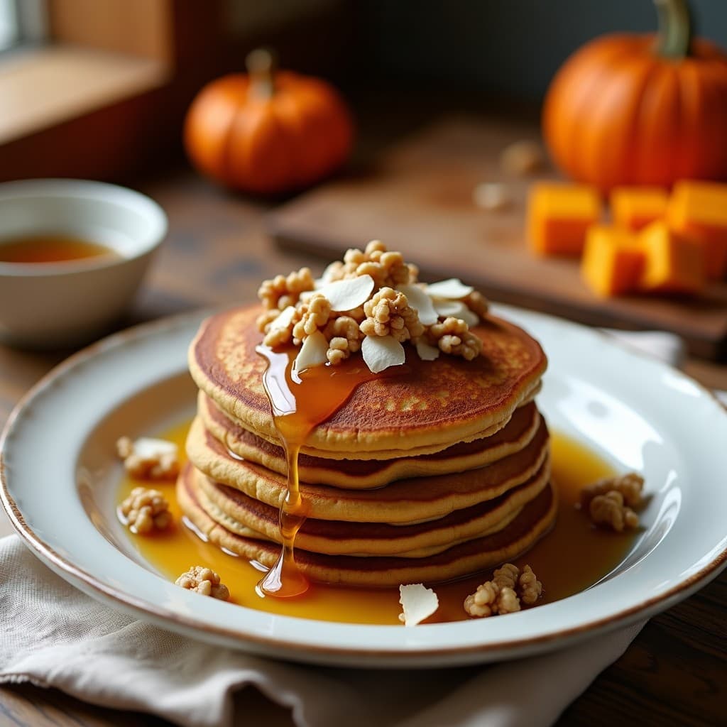 Tortitas de Harina de Trigo Sarraceno y Calabaza con Sirop de Arce Sin Azúcar: Desayuno Vegano y Energético